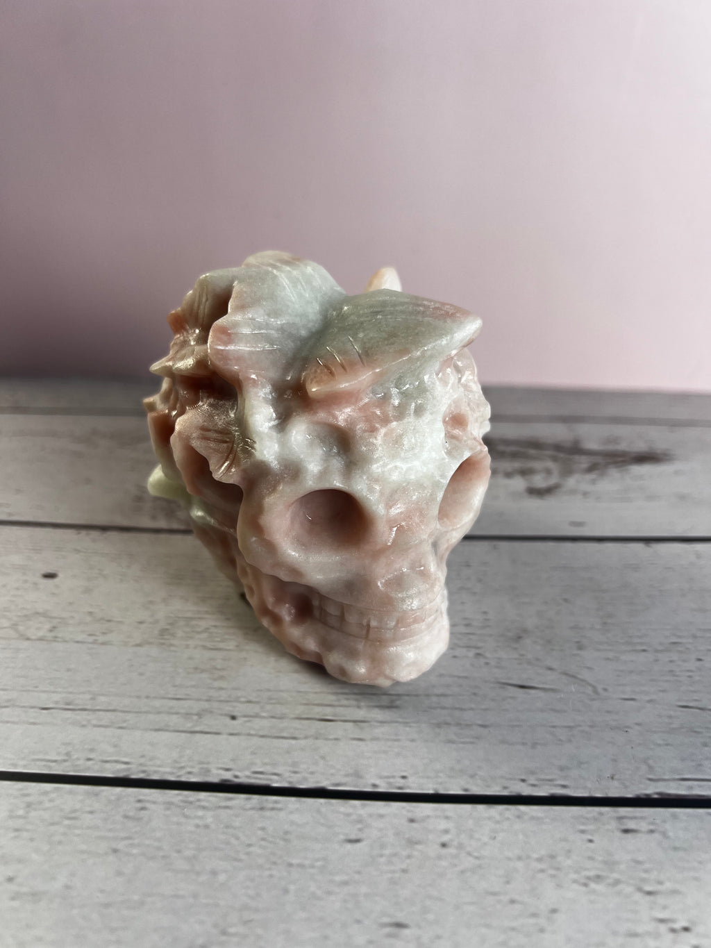 Pink Opal Skull with Butterflies 🦋💀🩷
